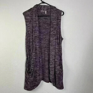 Logo Lori Goldstein Women’s Cardigan Sweater Large Purple Space Dye Open Vest
